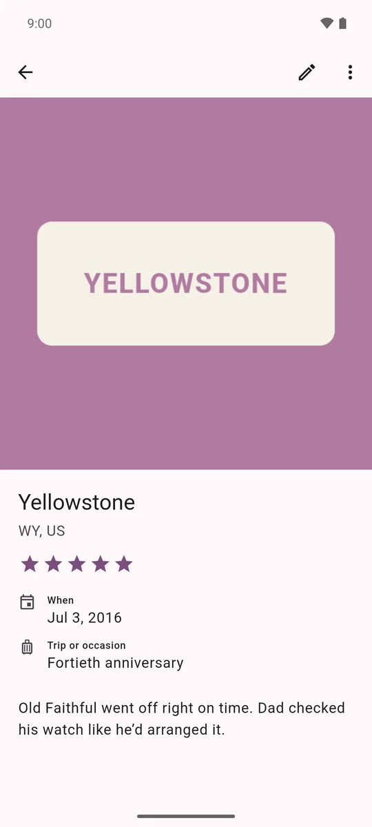 Souvenir detail: Yellowstone magnet, five stars, July 3 2016, Fortieth anniversary, and a memory about Old Faithful